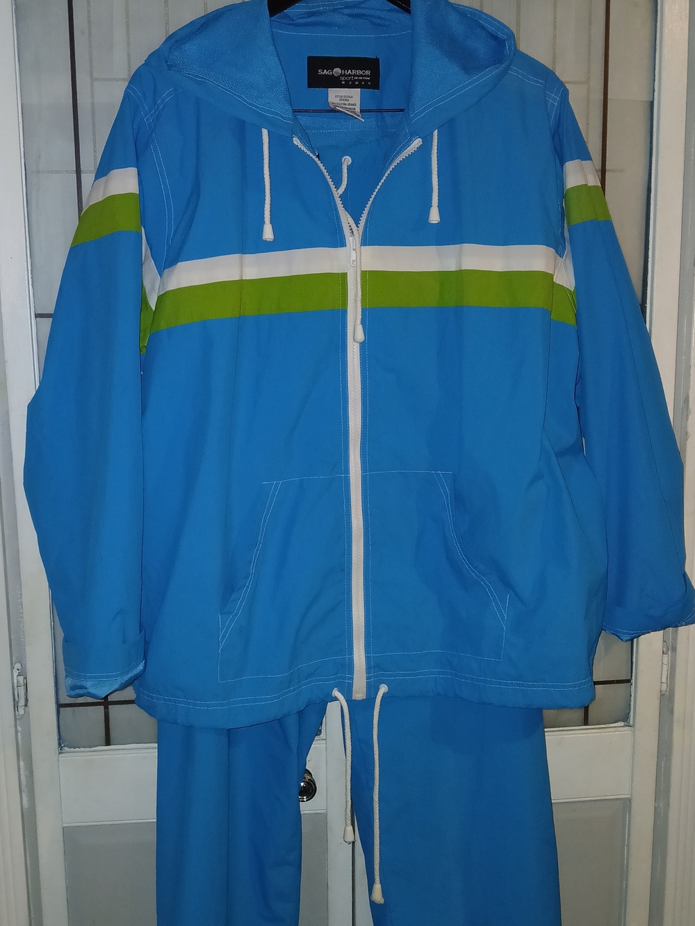 Sz 2xl Sag Harbor Ladies Blue with Green & White Stripe Jogging Or Workout Suit